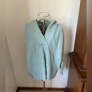 Aerie waffle weave blue green hooded oversized pullover size  XS